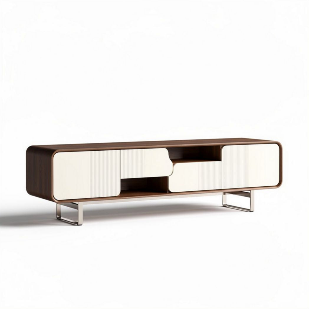 Modern wooden sideboard with white panel doors and metal legs 200 x 40 x 50cm