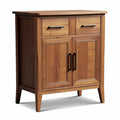 Solid wood storage cabinet with two drawers and double doors in natural finish 80 x 40 x 85cm