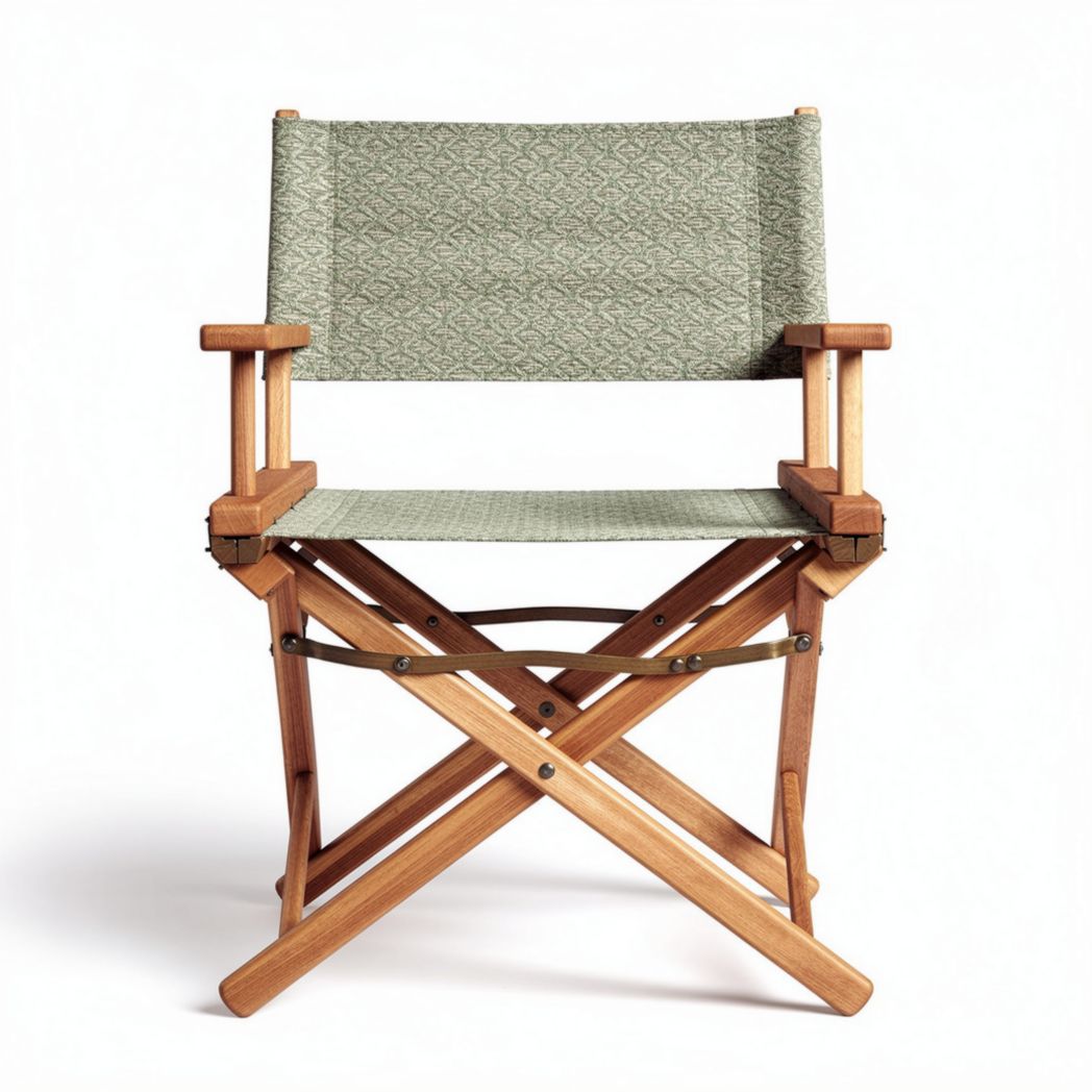 Foldable director chair with wooden frame and patterned fabric seat 50 x 50 x 80cm