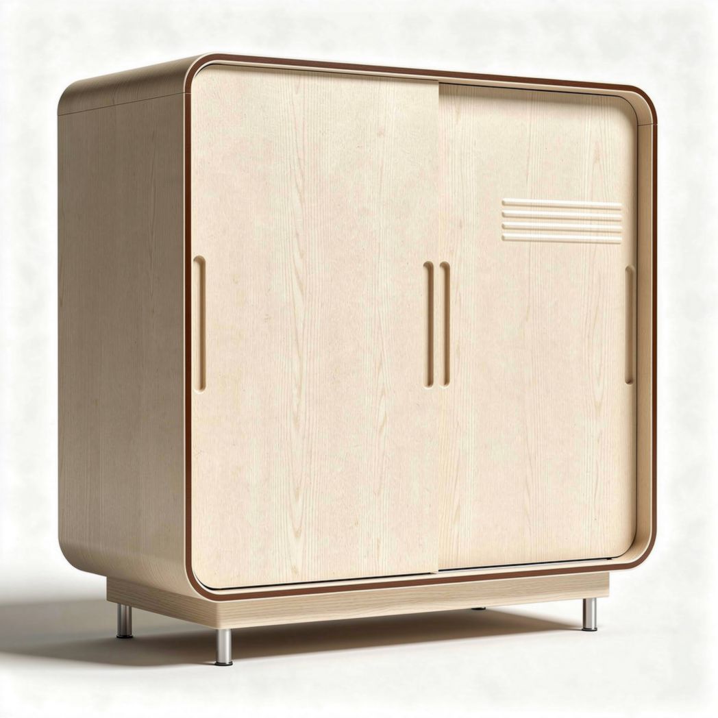 Wooden storage cabinet with sliding doors in light finish 80 x 40 x 90cm