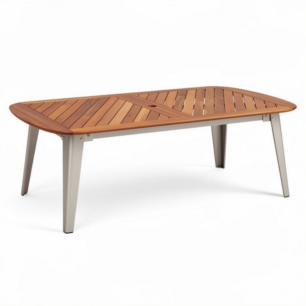 Acacia wood coffee table with aluminum legs for indoor and outdoor use 120 x 75 x 45cm