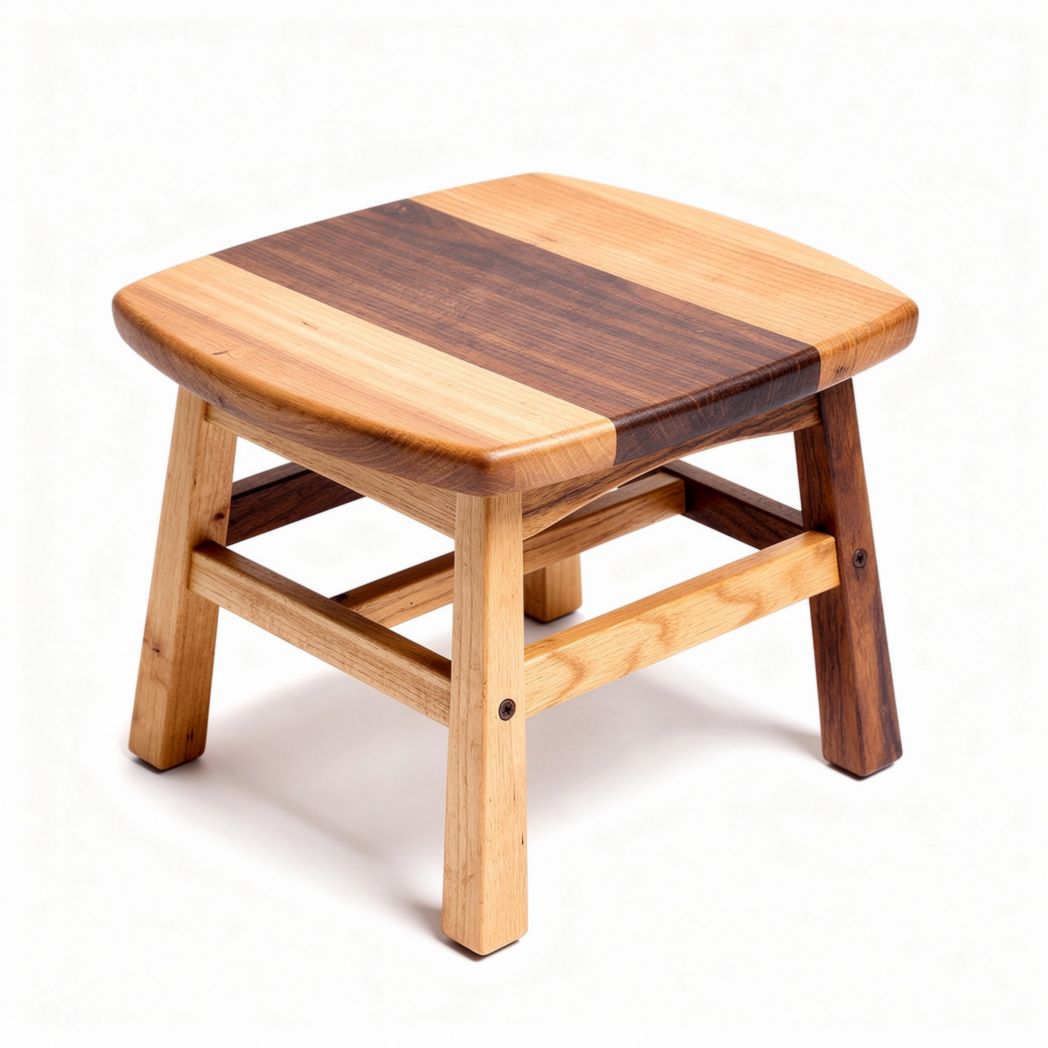 Wooden footrest with mixed hardwood design for living room 40 x 40 x 30cm