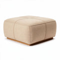 Beige woven ottoman with wood base for living room seating 80 x 80 x 40cm