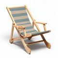 Wooden beach lounge chair with adjustable fabric seat and cup holder