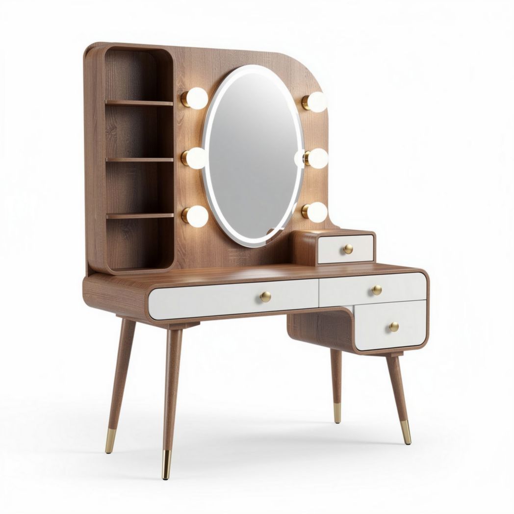 Wooden vanity table with mirror and storage shelves 150 x 80 x 180cm