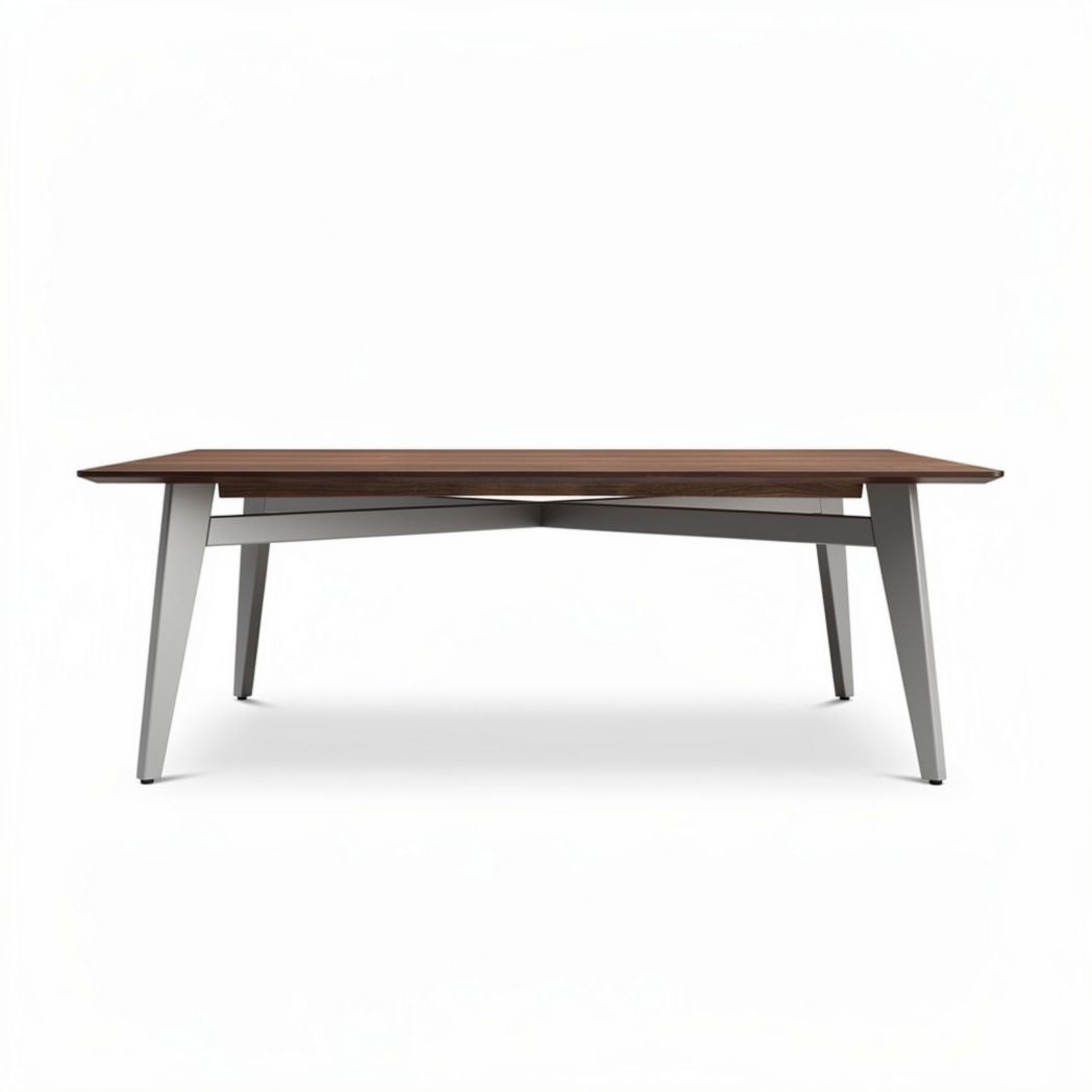 Wooden dining table with metal legs in walnut finish 200 x 100 x 75cm